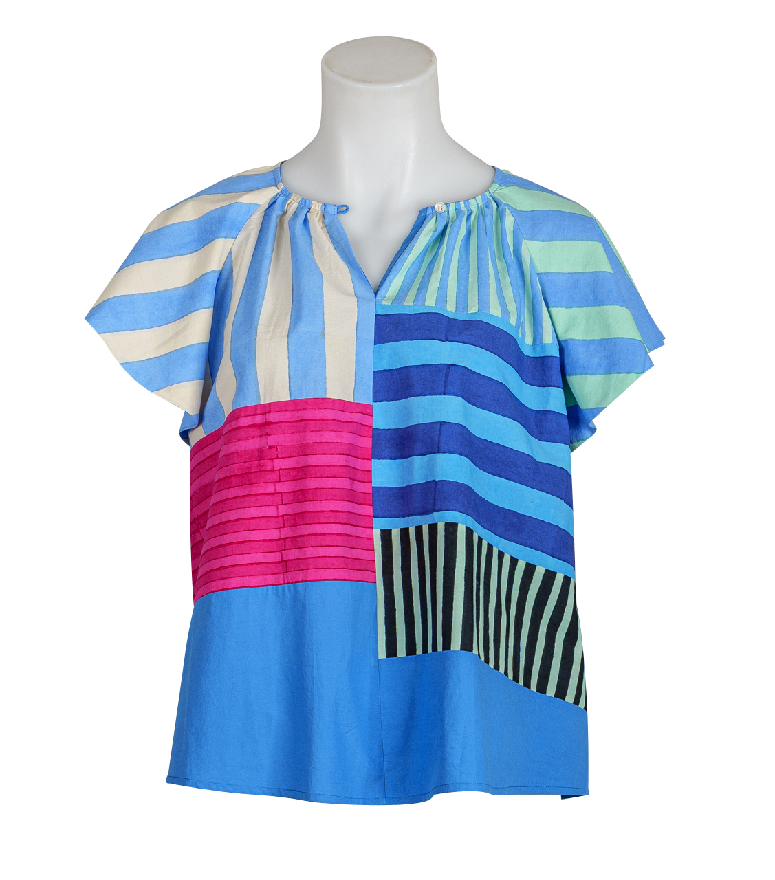 mii - Bluse - Hera - gestreift - stahlblau - ecru - pink L