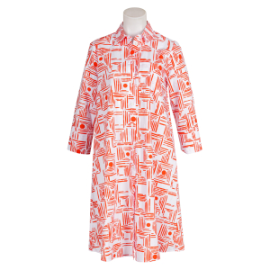 Robert Friedman - Kleid - Lenal - weiß - orangerot - grafisch