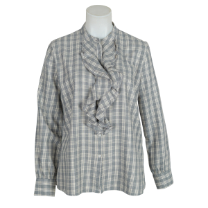 Soluzione Bluse Rüschen - grau creme kariert