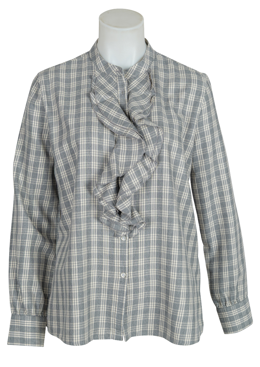 Soluzione Bluse Rüschen - grau creme kariert